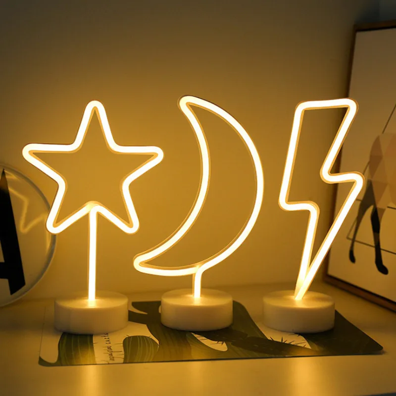 

LED Neon Sign Lightning Shaped USB Battery Operated Night Light Decorative Table Lamp for Home Party Living Room Decoration