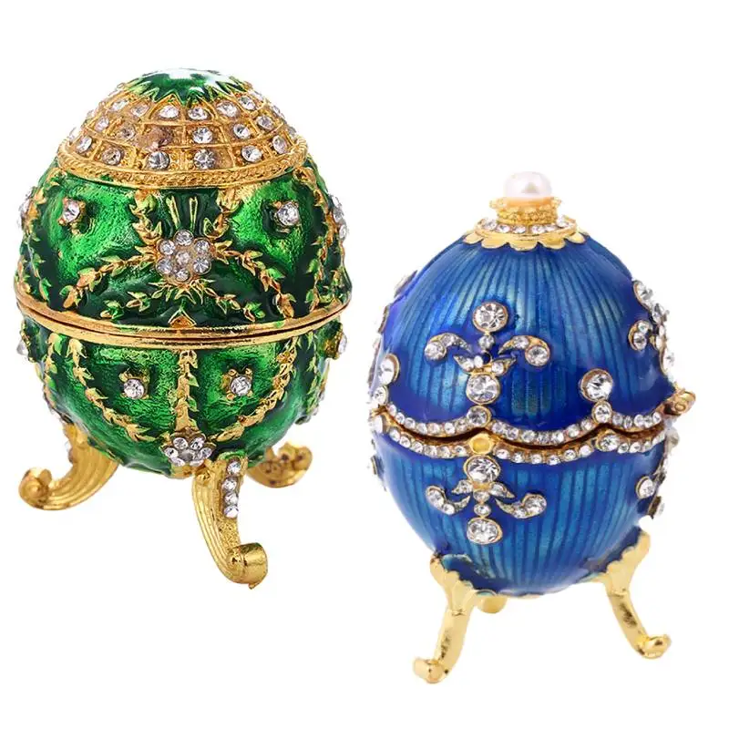 Crystal Green Faberge Easter Egg Russian Royal Jewellery Box Case Enamel Faberge Easter Egg Jewelry Box Wedding Ring Storage