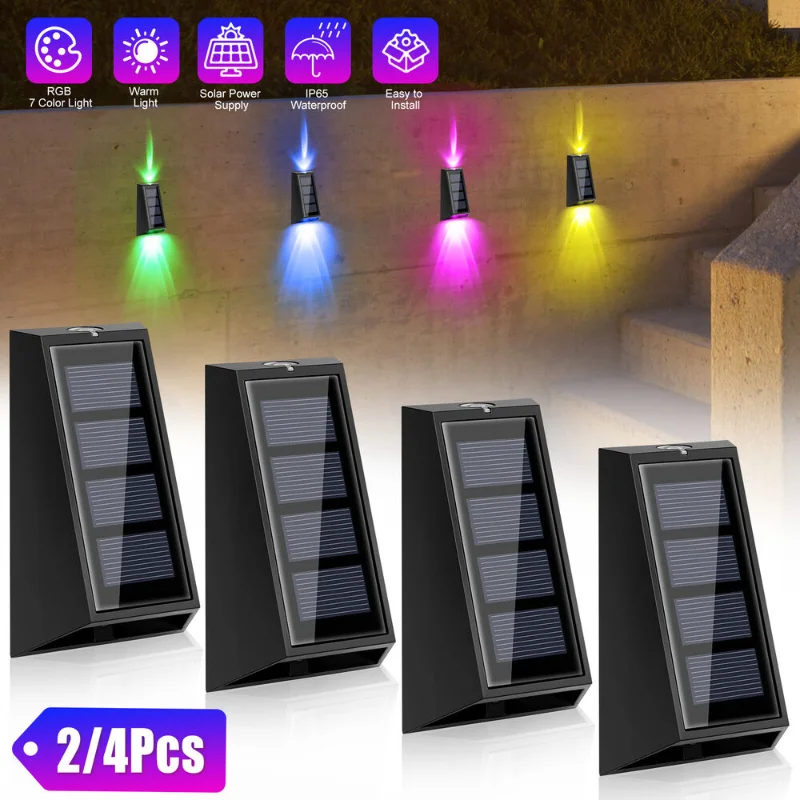 

[Flash Deal]2/4pcs Solar RGB Colorful Wall Lights Outdoor Waterproof LED Fence Stairs Lamp[US Stock]