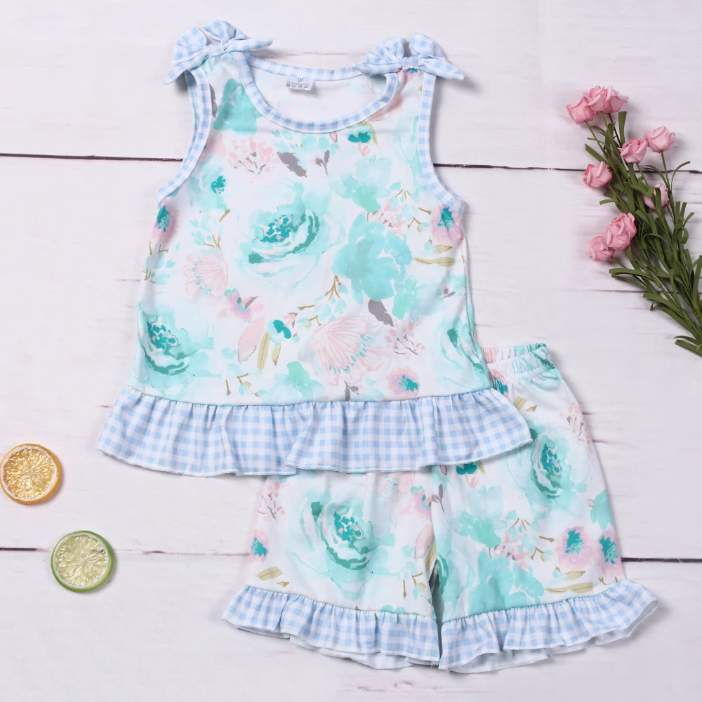 

Летний короткий комбинезон, детская одежда для девочек, костюм из пузырчатой сетки с круглым вырезом, боди с цветочным принтом, футболка, наряды, шорты
