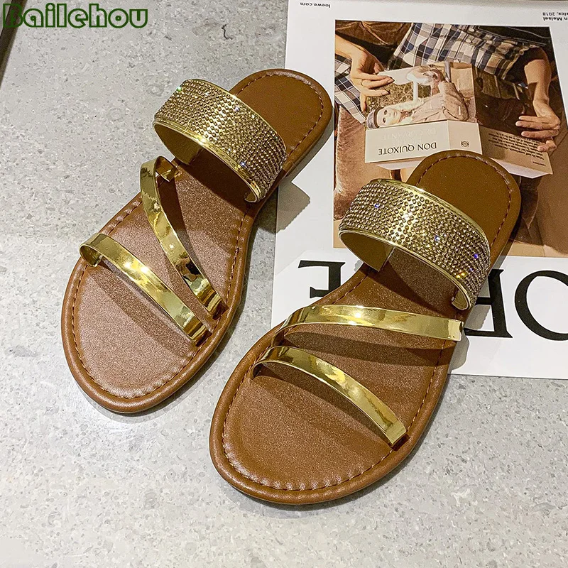 

Шлепанцы женские на плоской подошве, повседневные сандалии с круглым носком, сланцы, летняя обувь, большие размеры, 2022