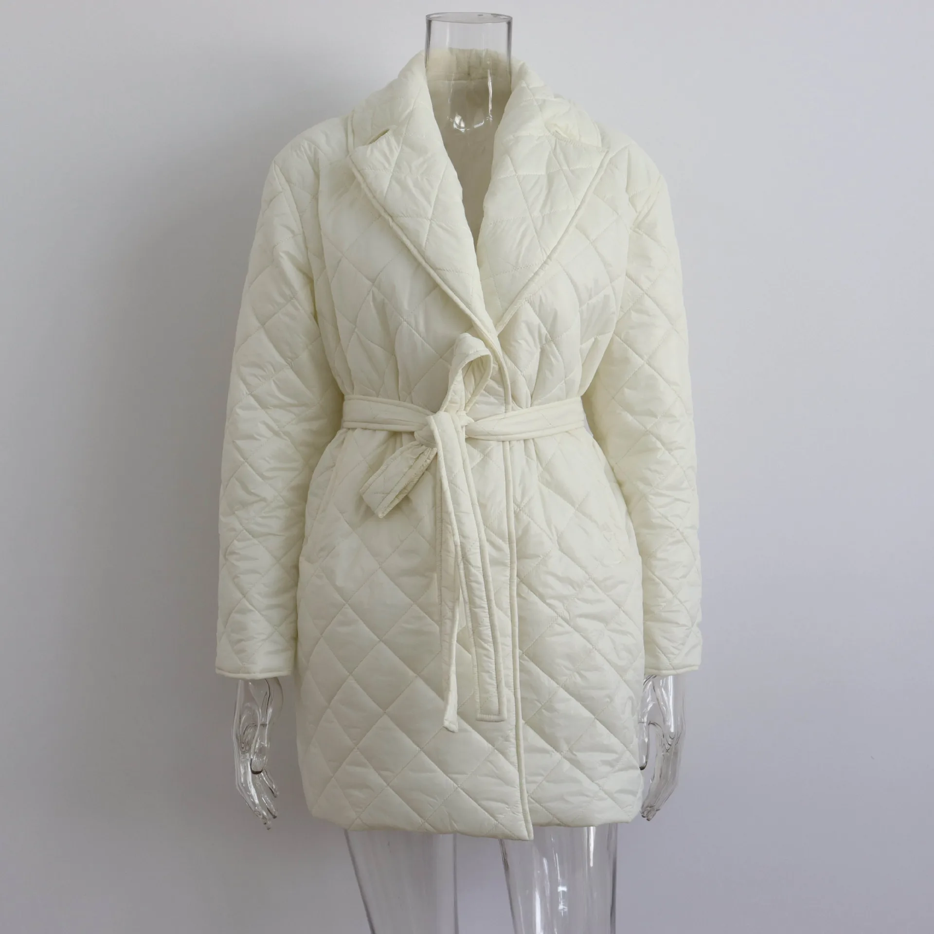 2022 Women's Winter Long Oversize Green Casual Lightweight Jacket Padded with Belt Fashion Cotton Quilted Coats for Women