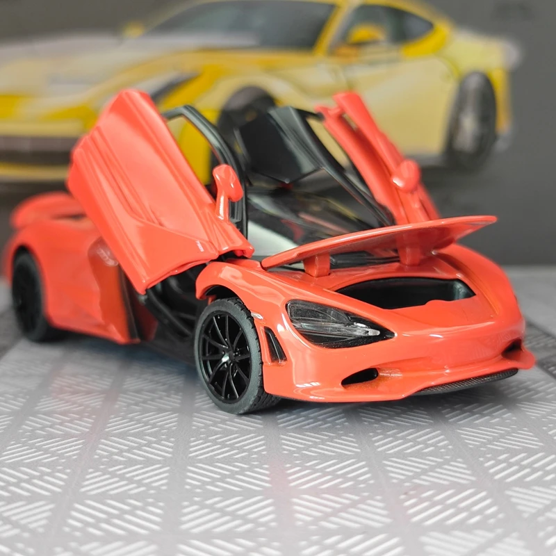 Фото Модель автомобиля McLaren 750s из сплава, масштаб 1:32, с открывающимися дверями и капотом, богато детализированная, с открывающимися элементами, украшение для автомобиля, подарок. №5