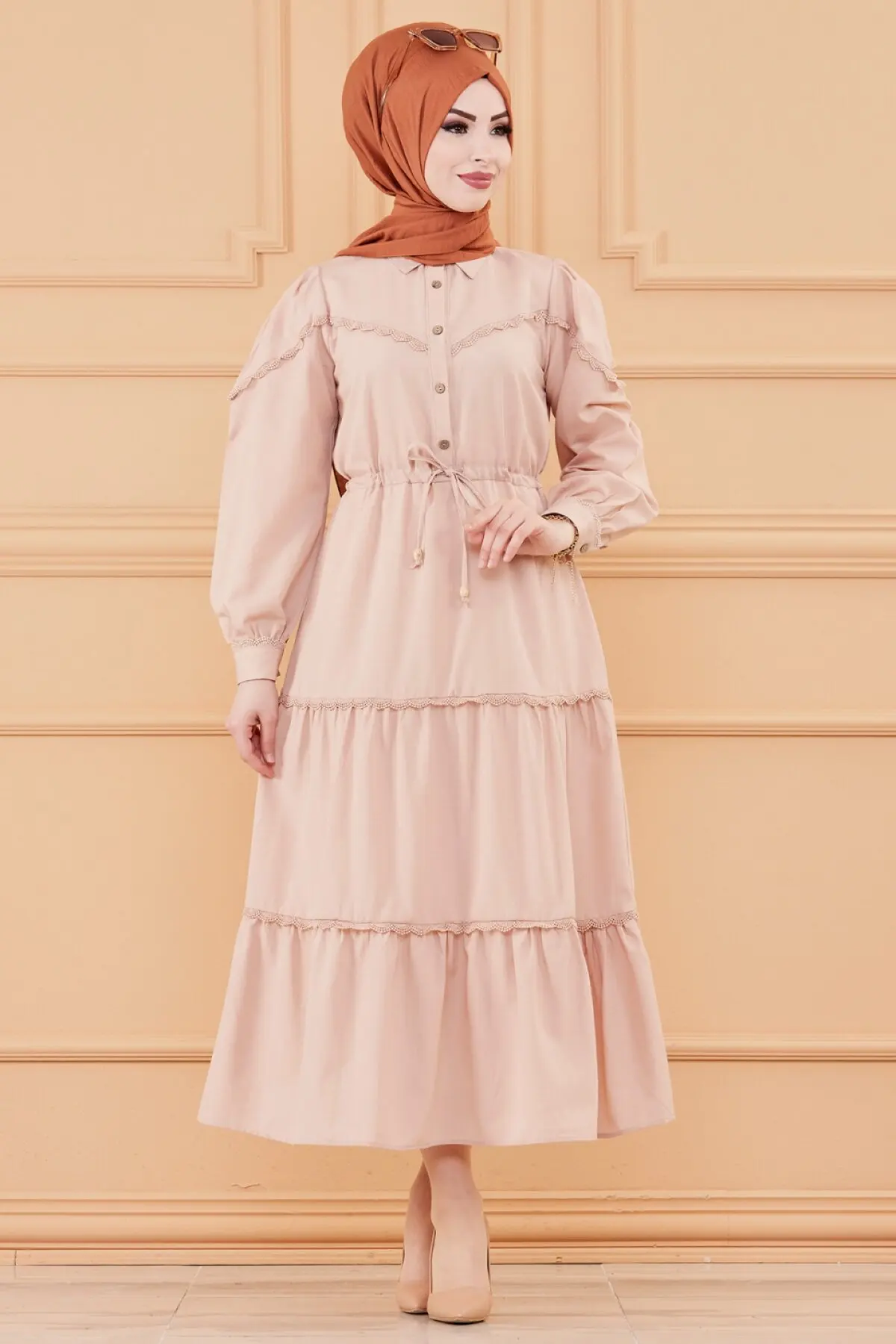 TUGBA Muslim Dress Long sleeve Lace Detail muslim dress code 2021 turkish gown hijab summer abaya femme abayas for women