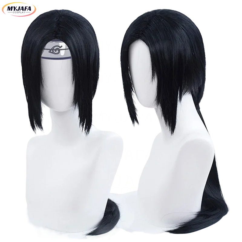 Парик для косплея Итачи Uchiha длинные прямые черные термостойкие искусственные