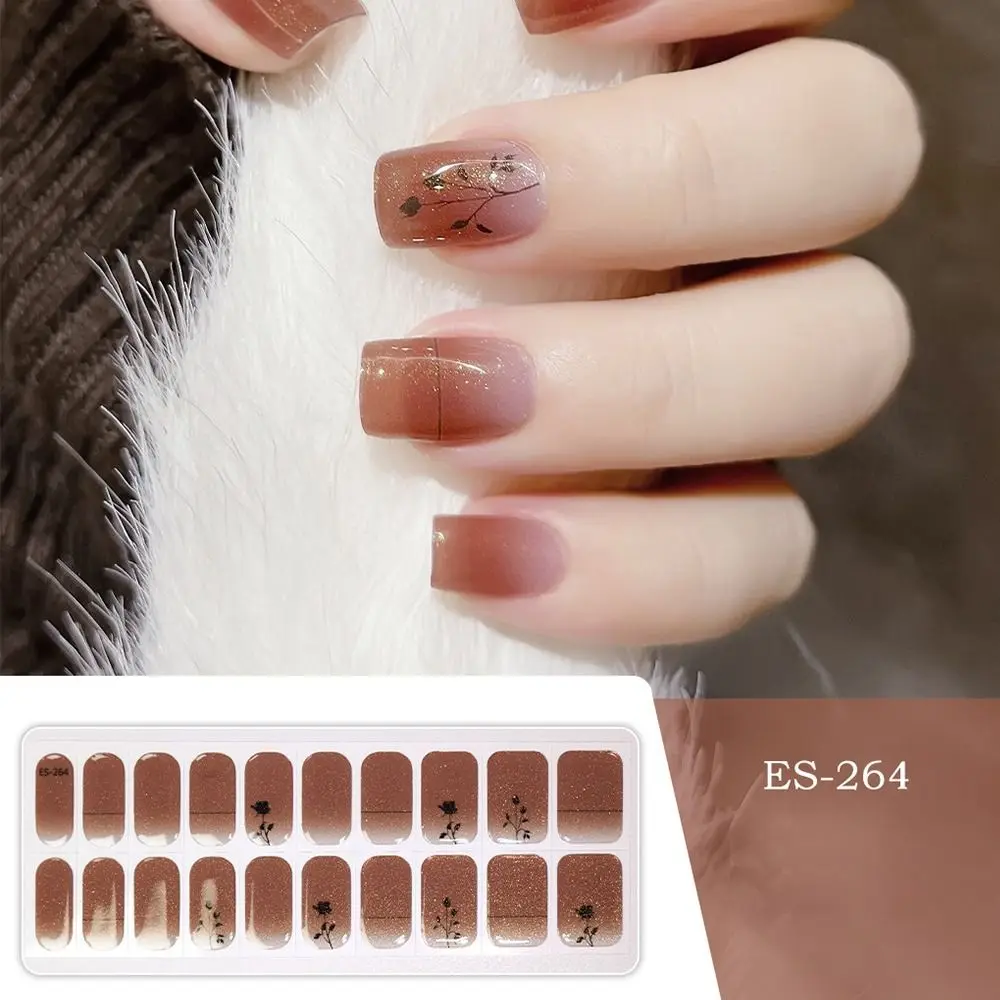 Полуотвержденные гелевые полоски для ногтей с блестками осенние листья кроликов