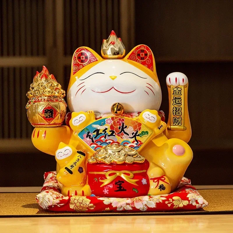 11-дюймовый большой орнамент Lucky Cat Maneki Neko керамический кошачий кот с подвижной