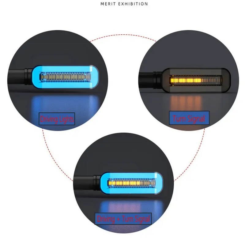 

Universal Motorcycle Turn Signals Lights Signals DRL Flowing Water Flasher 2 in 1 Blinker Tail Lamp 12 LED