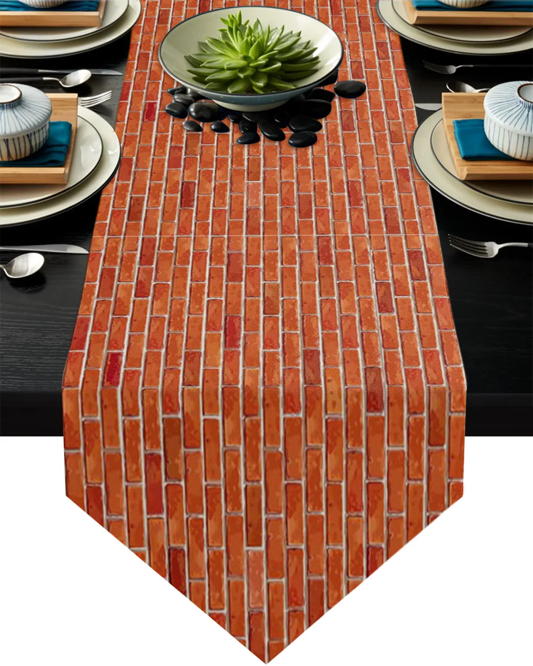 

Bricks Retro Gap Stripes Table Runners with Mats for Kitchen Coffee Dinning Table Decor Printed Table Runner and Placemat Sets