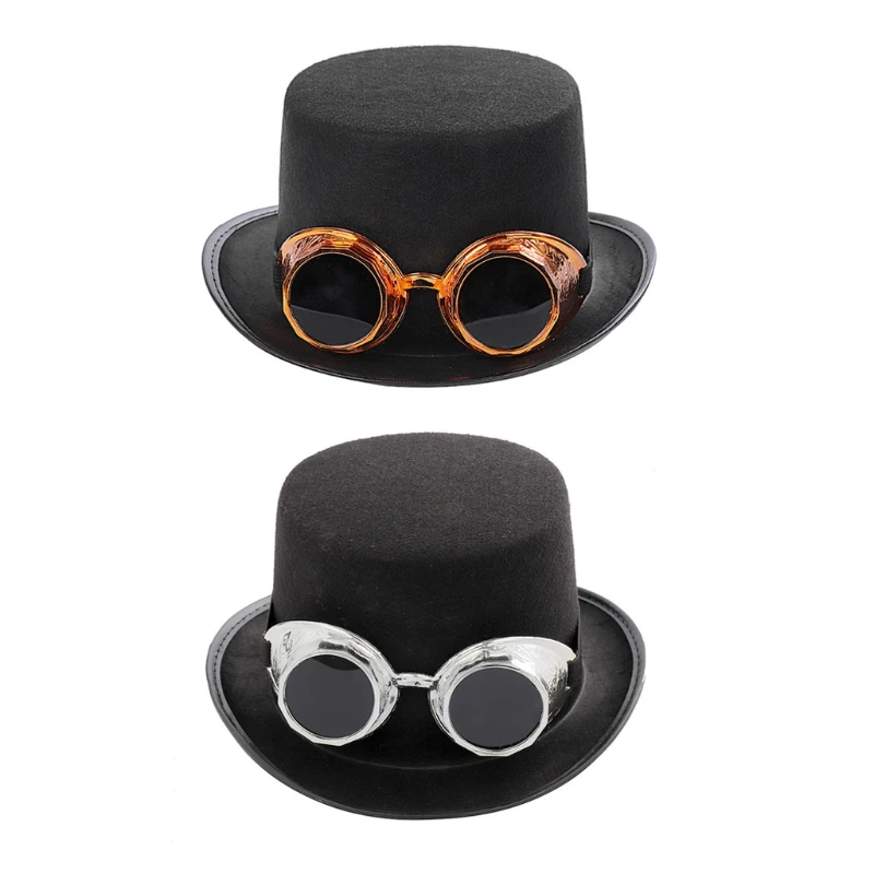 

Victorian Steampunk Gothic Top Hat with Detachable Goggles Bowler Jazz Halloween Cosplay Carnival Costume Accessory