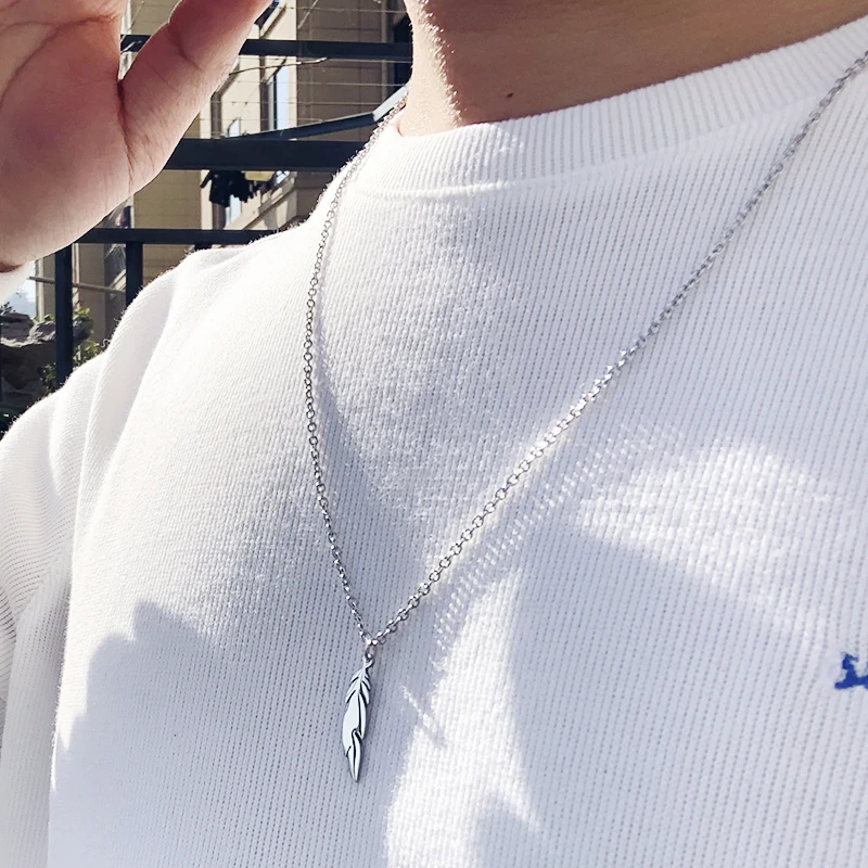 

Ожерелье с перьями из нержавеющей стали, ожерелье для женщин и мужчин, длинная цепочка с кулоном в виде пера, массивное ювелирное изделие дл...