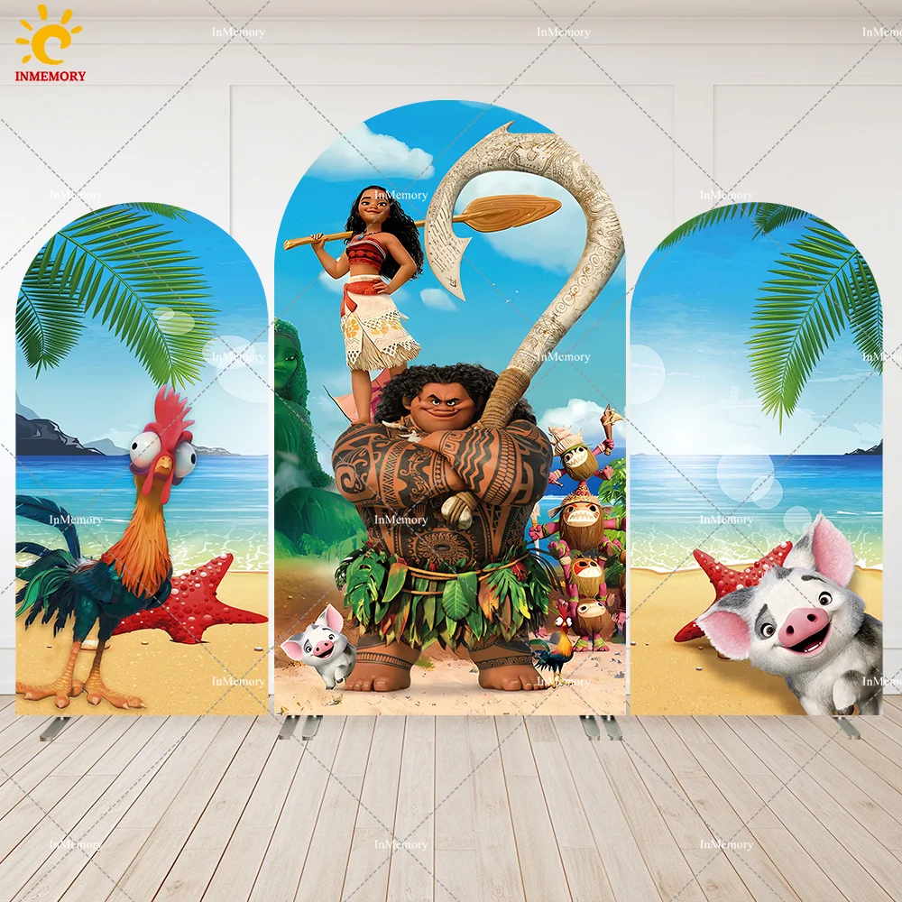 Праздничный фон принцессы Моана для дня рождения с изогнутыми дужками Гавайский