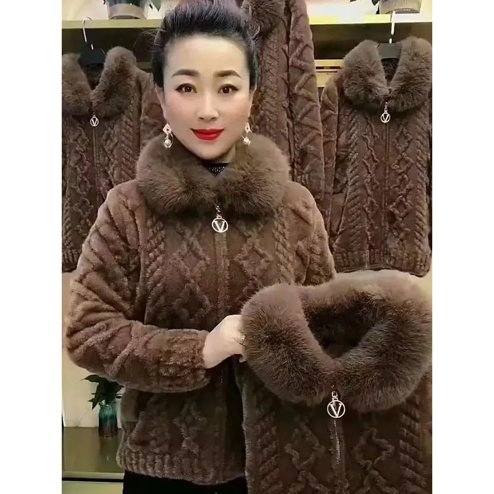 Зимняя куртка для мамы утепленное шерстяное пальто из искусственного норкового