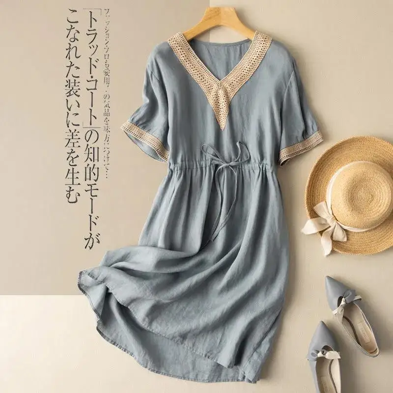 Платье женское из хлопка и льна тонкое свободное повседневное льняное платье до