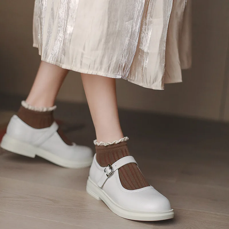 Women Leather Shoes Casual Microfiber Round Solid Color Increase Non-slip Breathable Loafers