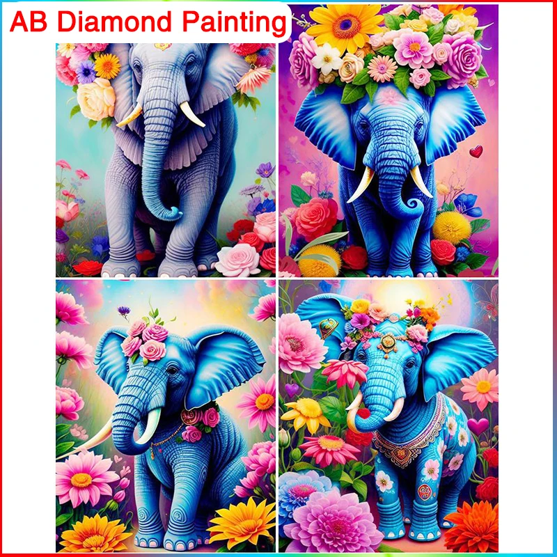 

GATYZTORY Full AB Diamond Painting Elephant Animal Embroidery Flower 5D Diy Mosaic Set Handcraft And Needlework Home Decor