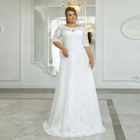 plus size lace wedding dress for woman scoop neck formal bridal gown for bride custom a line vestido de noche 2022 half sleeves