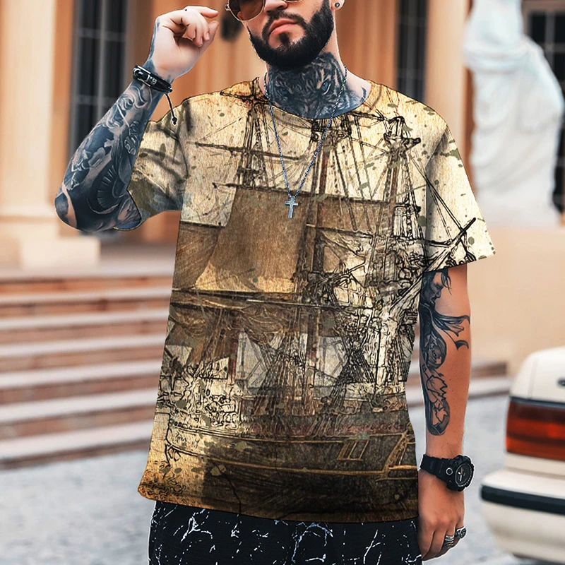 

Hip-hop Retro Map Coordinate T-shirt Male 3d Machine Printing Oversized T-shirt Street Summer Short-sleeved 2022 Brand Top