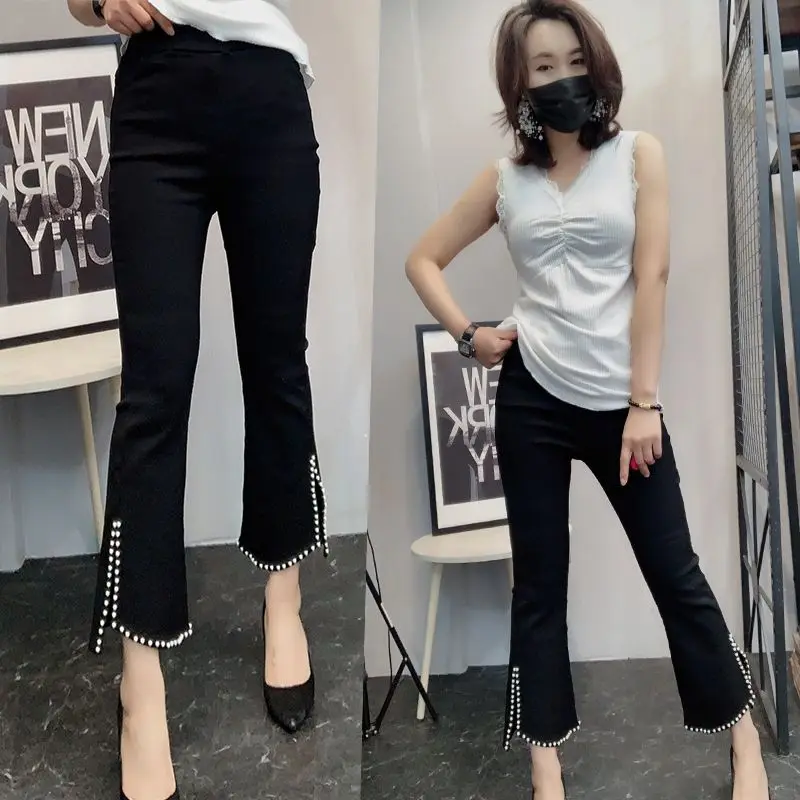 

Women 2023 New Spring Autumn Korean Chic Solid Long Trousers Female Fashion Casual High Waist Silm Flare Pants Clothing D95