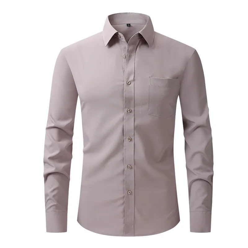 

Рубашка мужская деловая приталенная, элегантная серая блуза с длинным рукавом и карманом, однотонная деловая, размеры 2XL