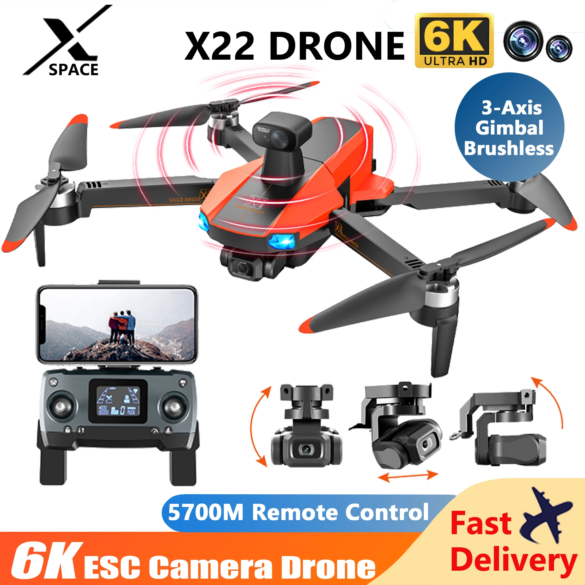 

JJRC X22 Drone 6K Professional 3-Axis Gimbal Brushless GPS 5G WIFI 360 Obstacle Avoidance 5.7KM 33min Flight RC Dron Quadcopter