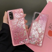 peach blossom quicksand glitter phone case for samsung s9 s10 s20 s21 s21plus s21ultra s21 fe s20 fe s22 s22plus s22ultra case