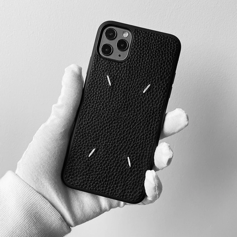 

Luxury brand embroidery Lychee pattern leather Phone Case For iPhone 12 Pro Max MiNi 7 8 Plus X XS XR 11 SE 2 10 Back Cover Capa