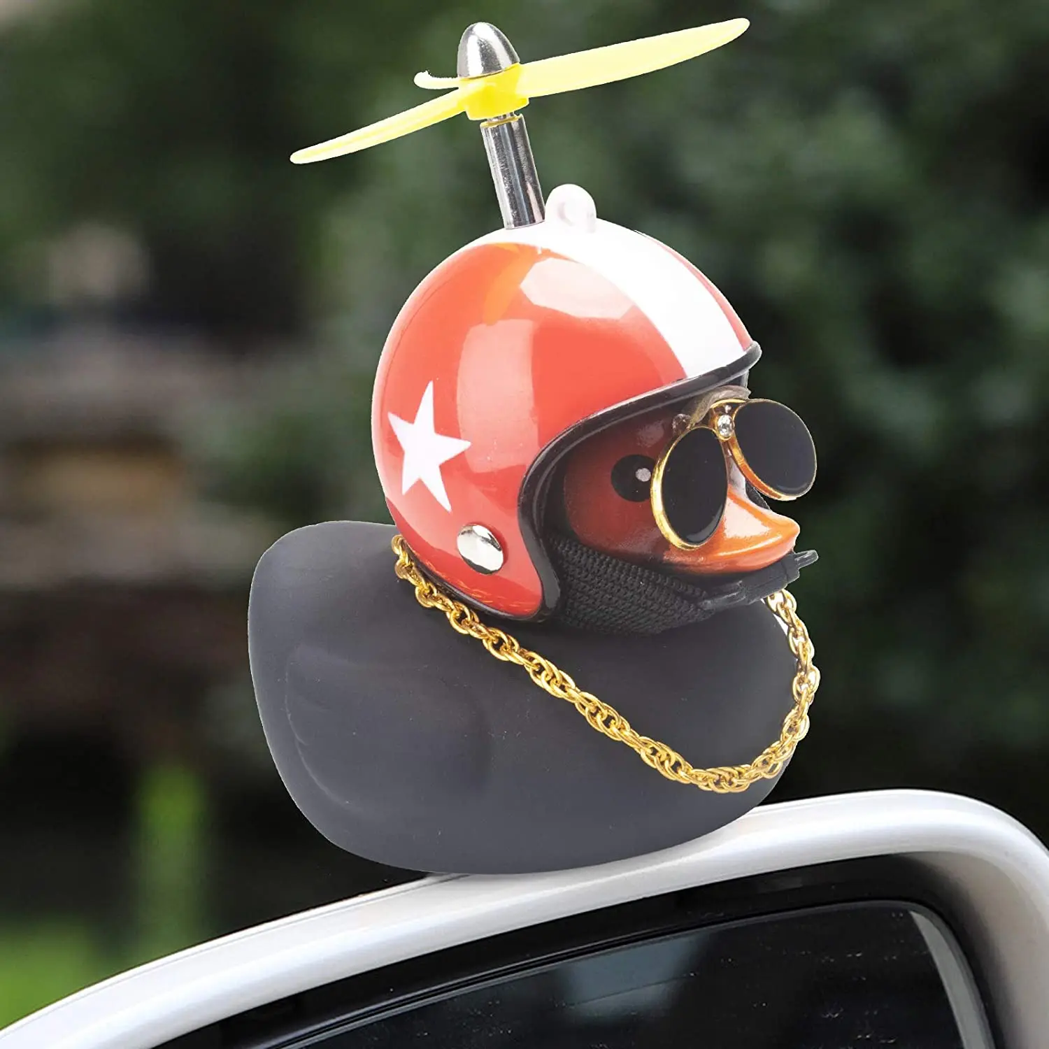 

Car Rubber Duck With Propeller Helmet Necklace Black Duck Road Bike Motor Helmet Riding Bicycle Accessories Car Decoration