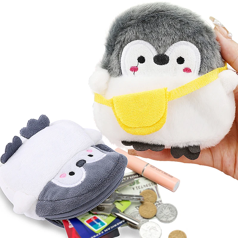 

3D кошелек на молнии с животными, милые плюшевые Кошельки для монет с пингвином, мультяшный кошелек для хранения карт, кошелек с подвеской дл...