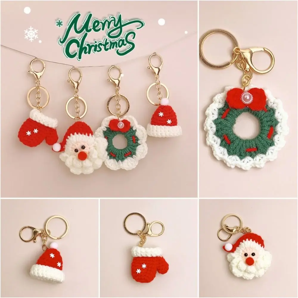 

Christmas Mini Knitted Hat Keychains Hand-woven Gloves Christmas Gloves Keyrings Pendant Knitted Christmas Hat Pendant New Year
