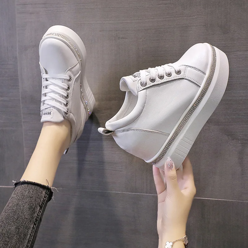 

rhinestones white Shallow Mouth Women Sports Shoes Casual Wedge Women Vulcanized Shoes Outdoor Wedge Shoe Women Platform