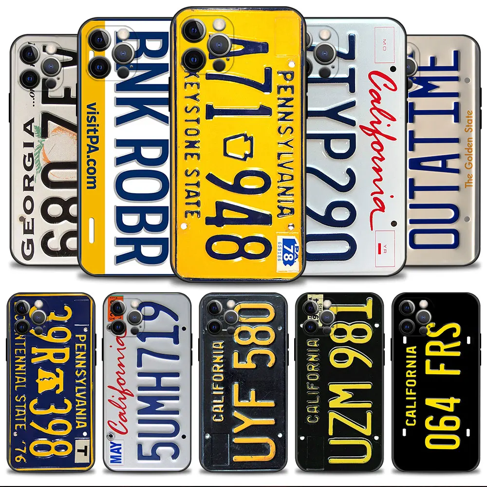 

Phone For Apple iPhone XS 12 7 13 Pro Max 14 11 8 Plus XR X SE 6S Mini 6 5 5S SE2 Cover Retro Funny License Plate Number