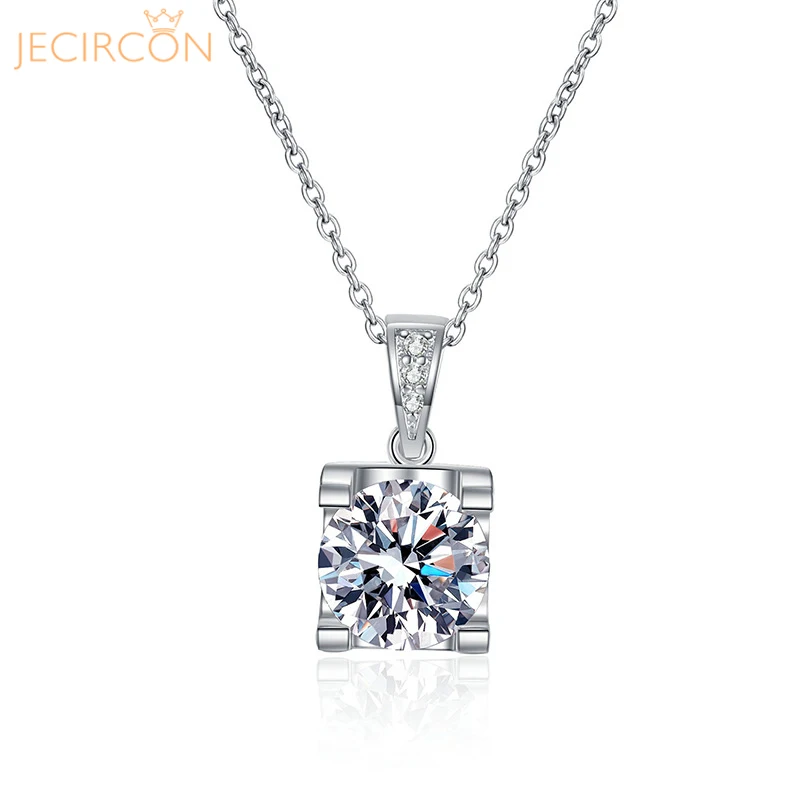 

JECIRCON 925 Sterling Silver Moissanite Necklace for Women Classic New Bull Head Seiko D Color 1 Carat Pendant Diamond Jewelry