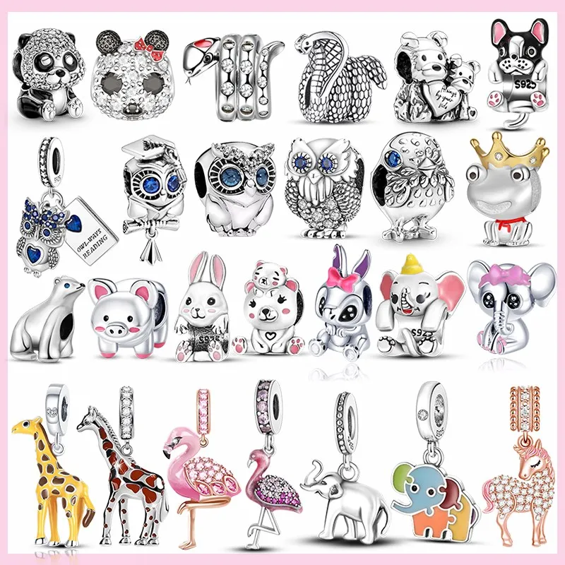 Серебряная подвеска в виде животных панды жирафа змеи слона фламинго обезьяны