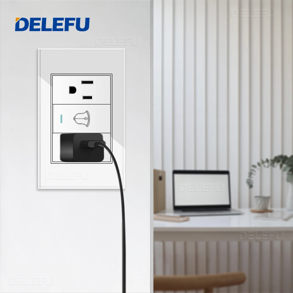 Панель из закаленного стекла DELEFU американская стандартная розетка 118*74 мм