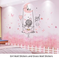cartoon girl wall stickers diy chaotic grass plants mural decals for kids rooms baby bedroom kitchen nursery home decoration