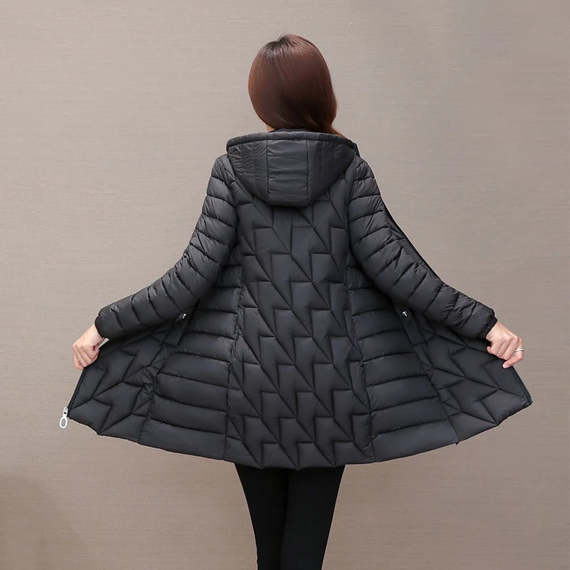 Oversized 6XL Loose Hooded Thicken Jacket Winter Warm Cotton Padded Snow Wear Parkas Elegant Long Sleeve Pocket Women Outwear