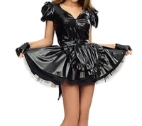 french hot selling sissy black pvc low collar sexy gothic maid costume customization