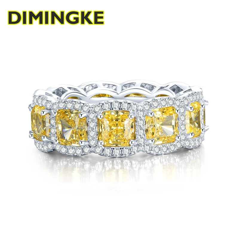 DIMINGKE Jewelry Ring S925 Silver 5*5MM Crushed Ice High Carbon Diamond Women's Wedding Party Gift