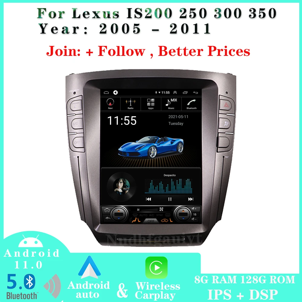 

Android Radio For Lexus IS200 250 300 350 Tesla Type Car Multimedia Video Player GPS Navigation with Built-in wireless Carplay
