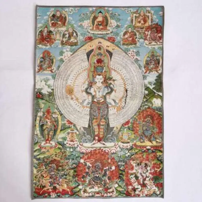 

36-дюймовая тибетская ткань, шелк 1000, оружие Авалокитешвара Кван-Инь танка тханка