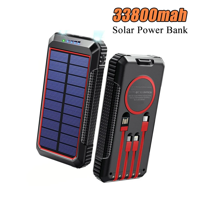 

15W Fast Qi Wireless Charger Solar Power Bank 33800mAh 40W Super Fast Charging Powerbank for iPhone 12 Huawei Xiaomi 9 Poverbank