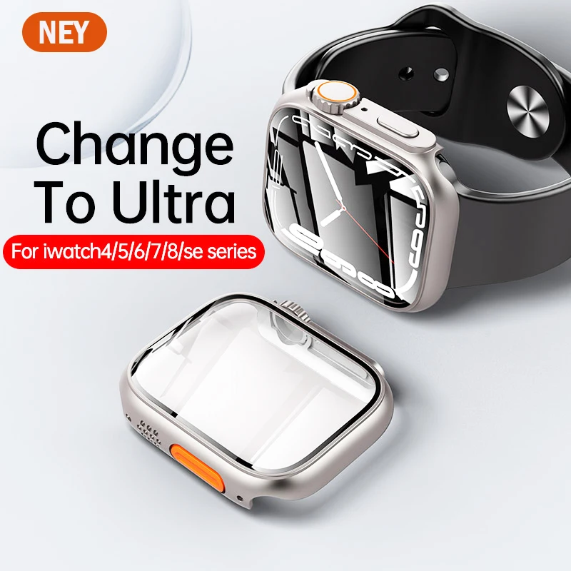 

Screen Protector For Apple Watch 8 7 45mm 44mm Appearance Upgrade For iWatch Ultra PC Cover+Tempered Glass Turning into Ultra