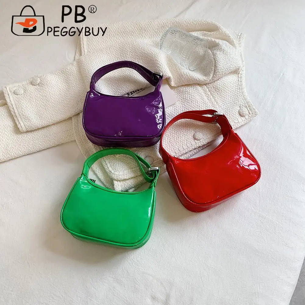 

Portable Women PU Patent Leather Handbag Elegant Lady Evening Party Solid Color Zipper Top-handle Bags Fashion Small Purse