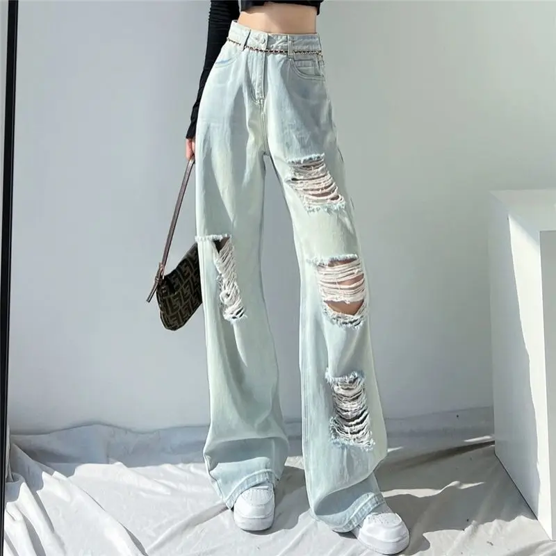 

Ladies Summer Trousers Tie Dye Printed Luxury Hippie Pants Patchwork Fashion Straight Wide Baggy Jeans for Women Loose Korean