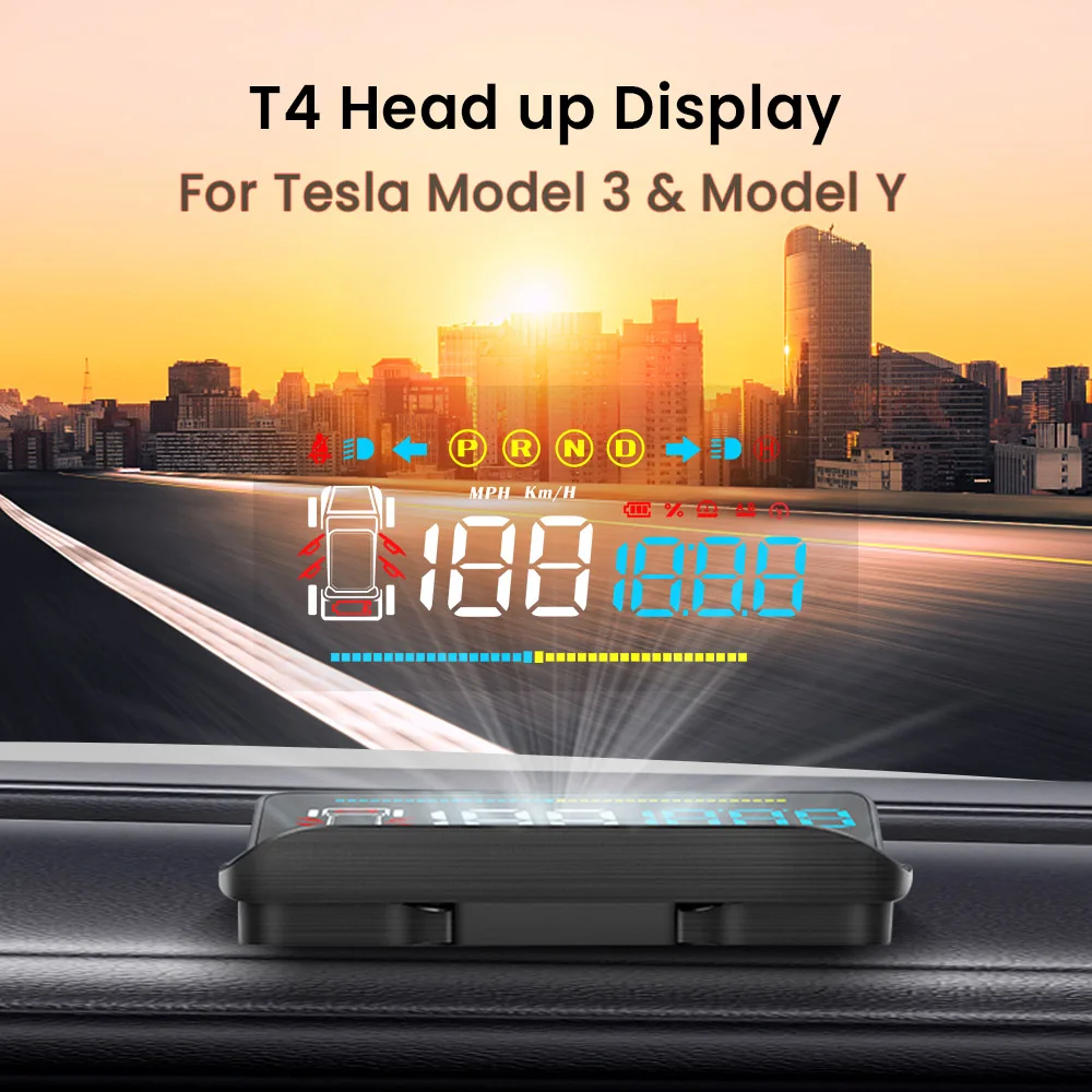 

Дисплей на лобовое стекло T4 HUD для Tesla Model 3, витрина на лобовое стекло, проектор скорости с сигнализацией превышения скорости