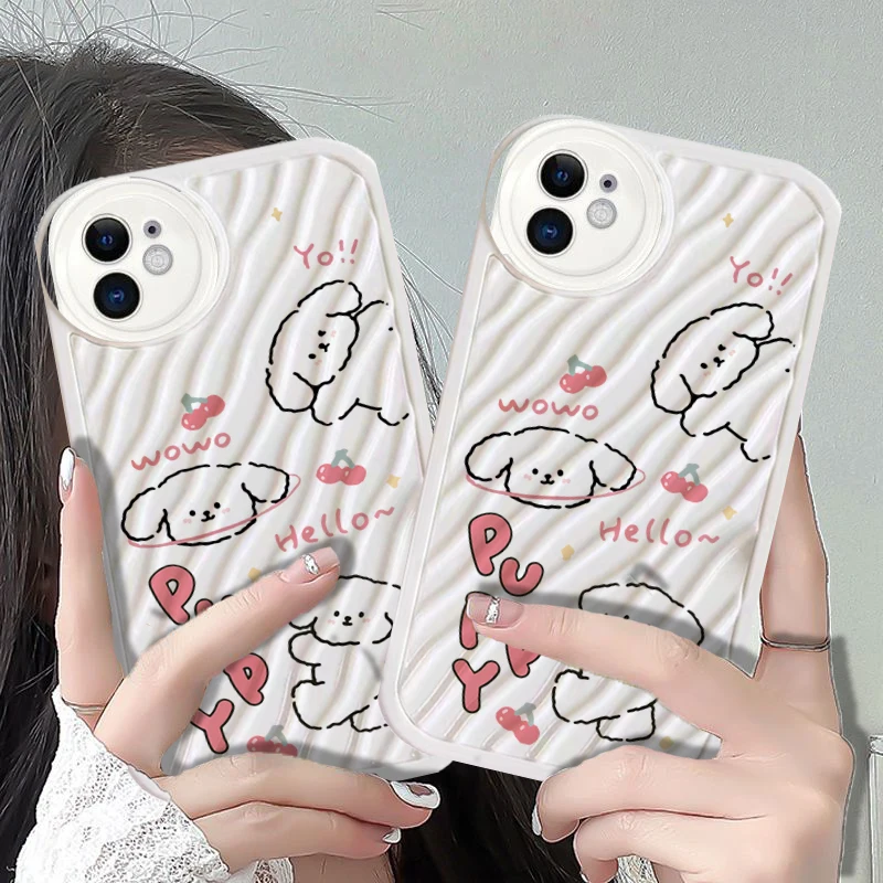 

Water Ripple Lovely Cartoon Dog Phone Case For iPhone 14 13 12 11 Pro Max Mini XS Max XR 7 Plus SE2022 SE3 Protection Back Cover