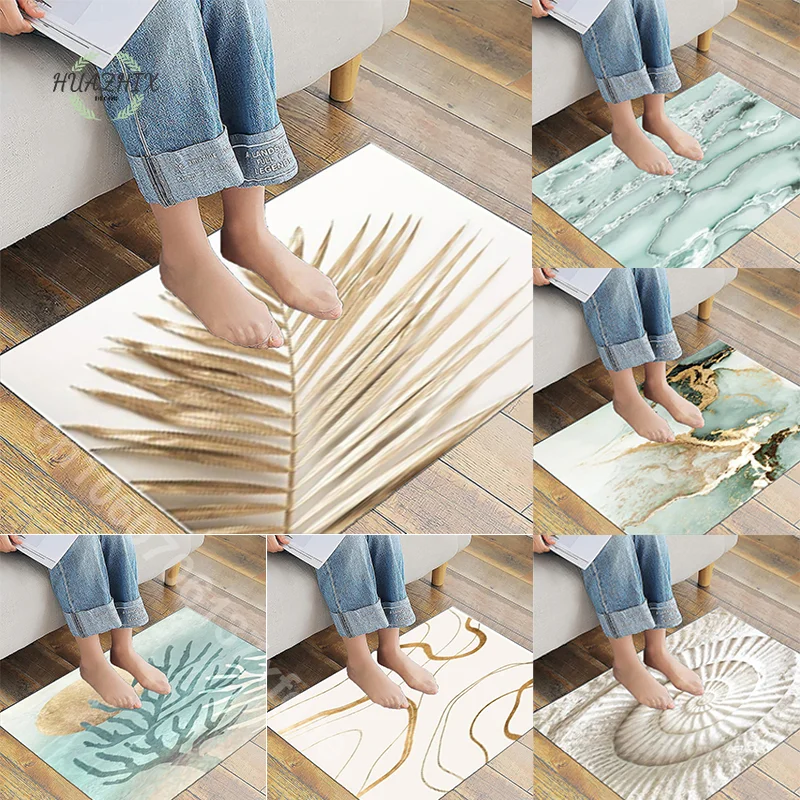 

Sand Waves Gold Palm Carpet Retro Abstract Green Marble Line Coral Mat Vintage Sea Living Room Doormat Kid Bed Home Decor Rug