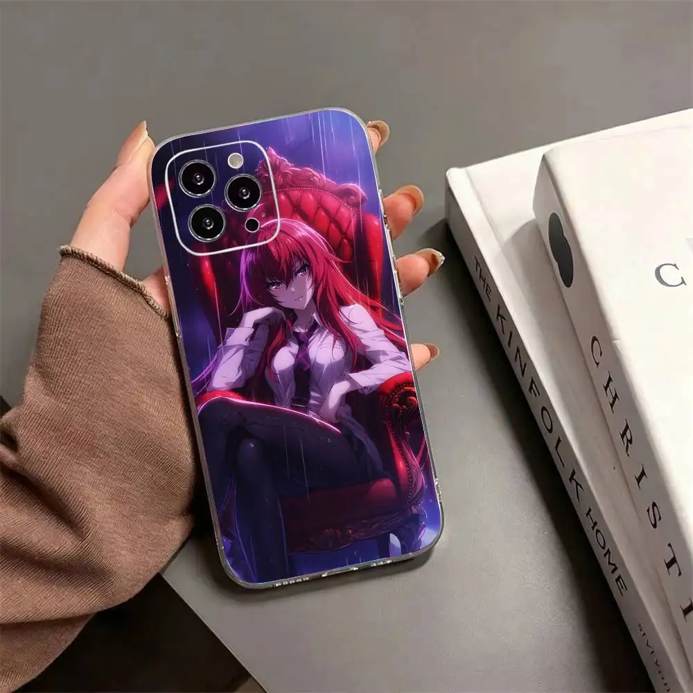 Фото Аниме чехол для телефона с Риас Гремори из High School DxD для iPhone 17 16 15 14 13 12 11 Mini Pro Max Plus, прозрачный чехол. №2