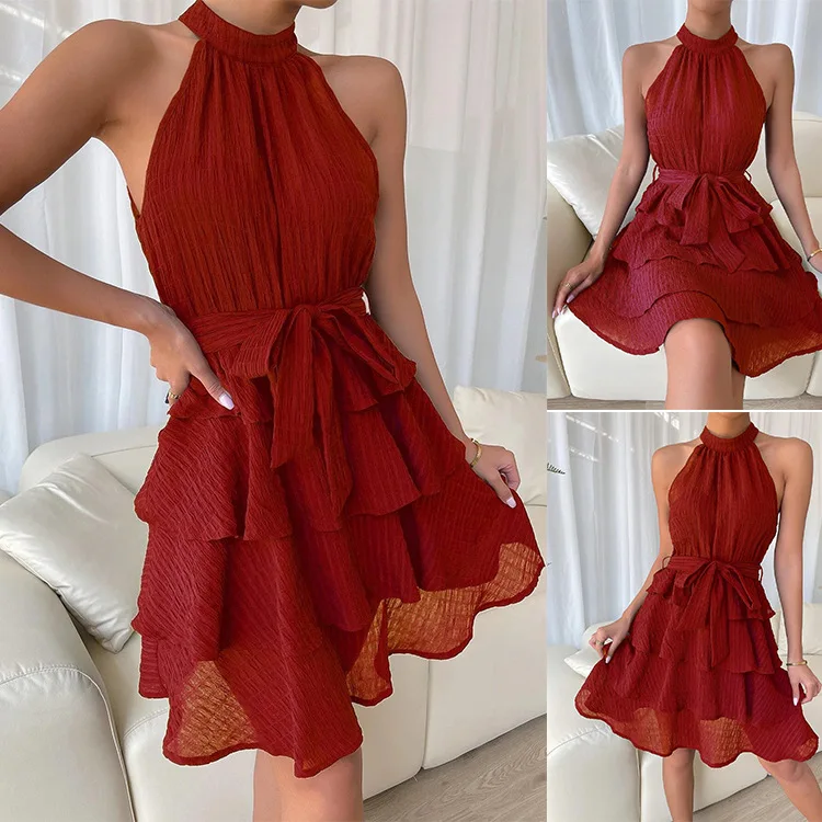 

2022 spring and summer new women's stitching sleeveless ruffle dress